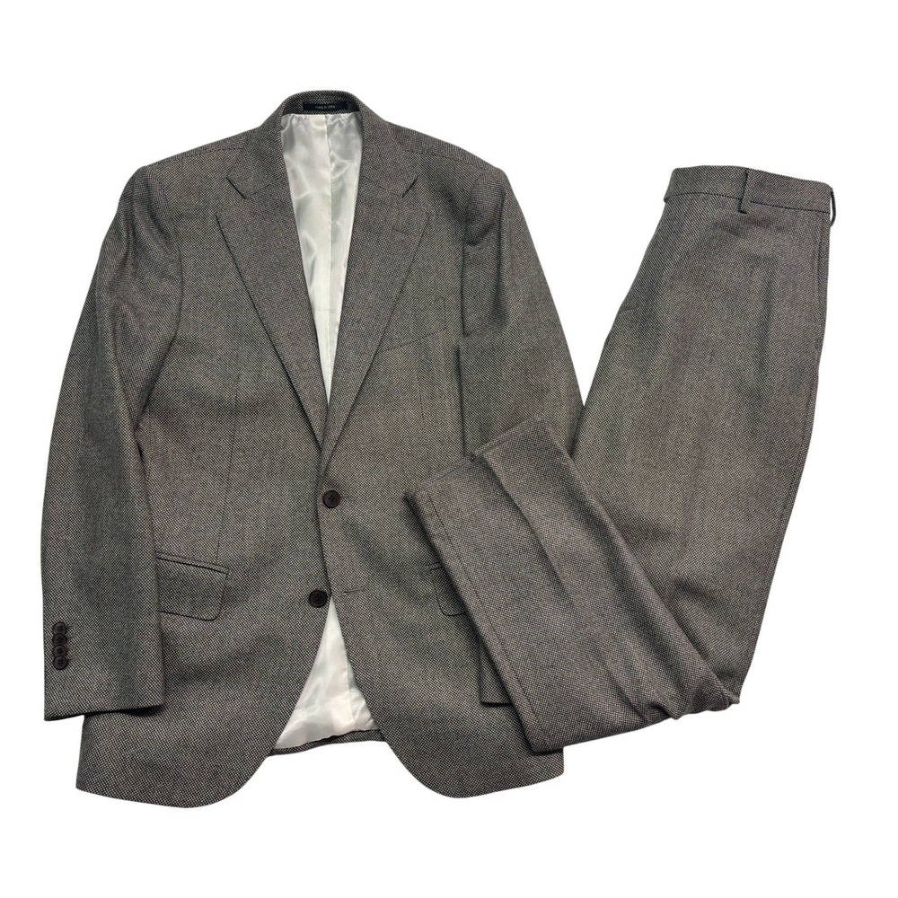 Suitsupply US 38R 32x32 Gray Birdseye Lazio 2pc Pant Suit Flannel Wool Slim